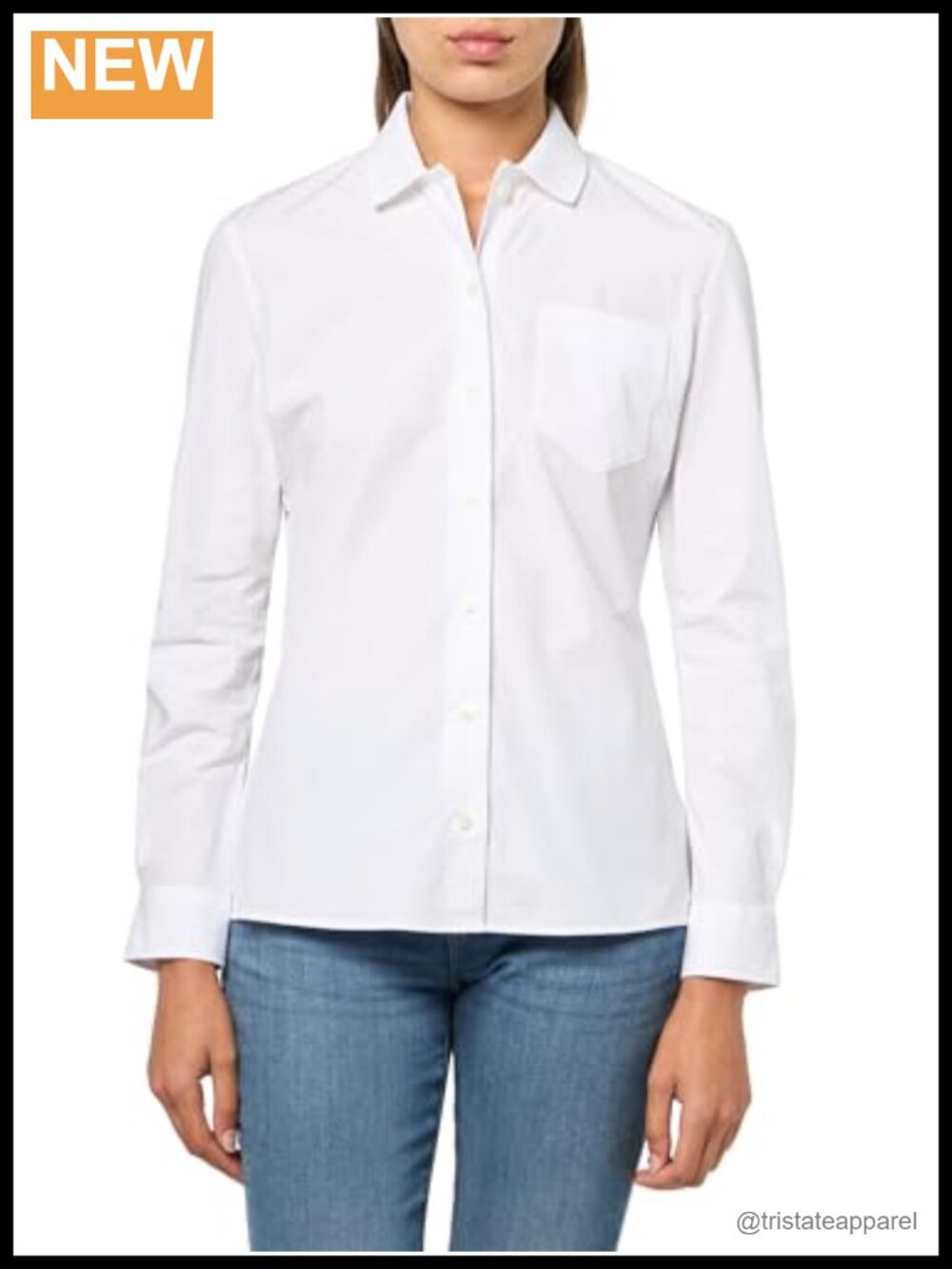 Slim Fit Stretch Poplin Long Sleeve Button Down Shirt for Women